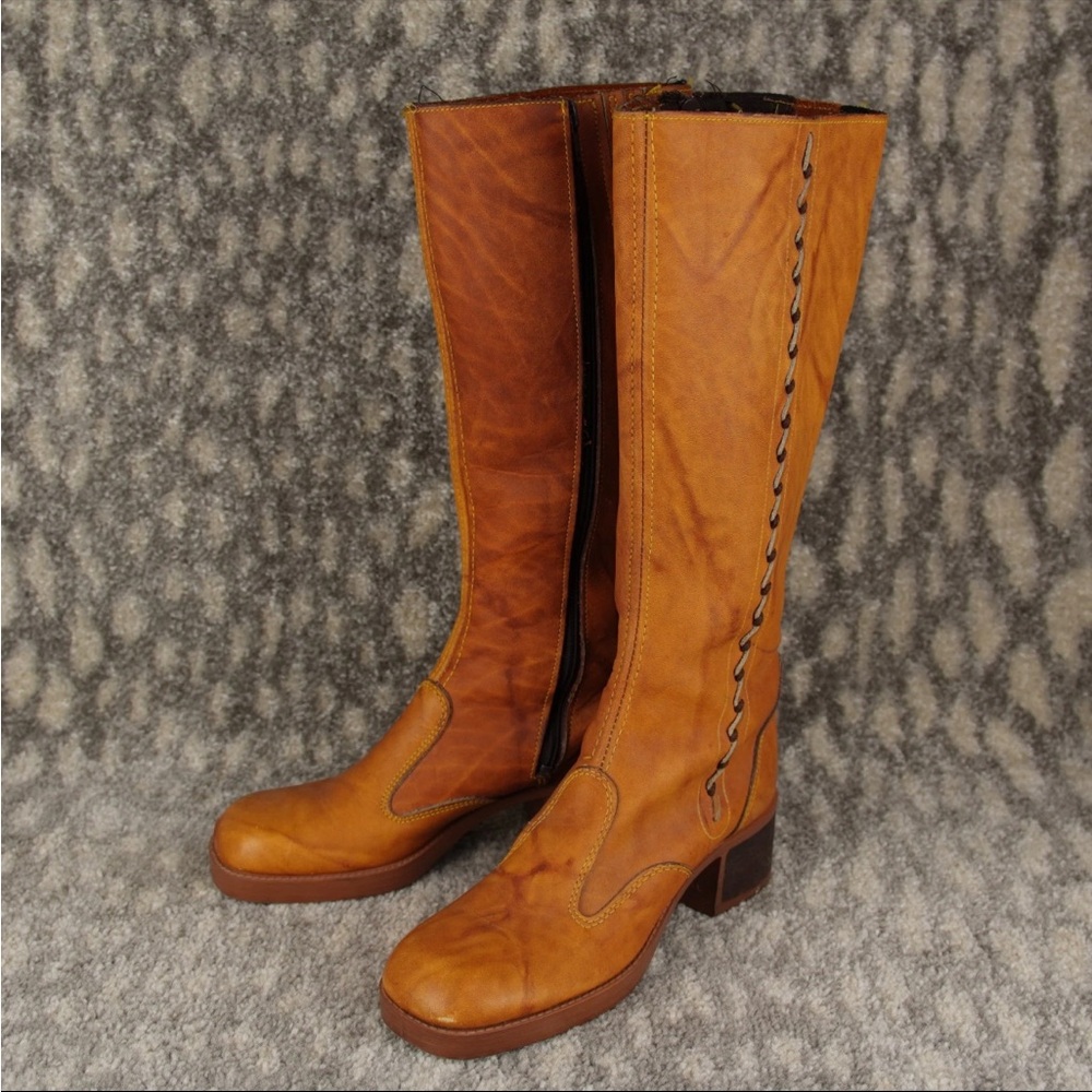Frye-Style Tan Vintage Leather Calf Boots size 7 - Picture 3 of 16
